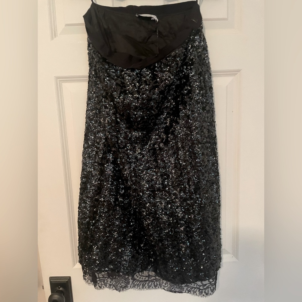 NWT sequin COACH skirt. Black/iridescent sequin with lace trim.